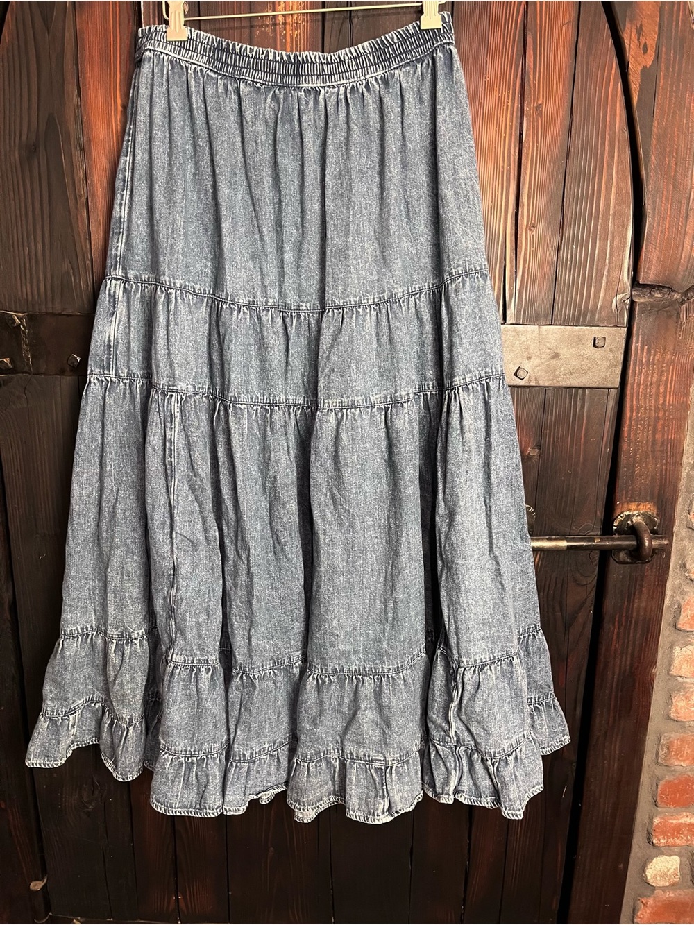 American Eagle Outfitters Tiered Denim Maxi Skirt - Light Blue